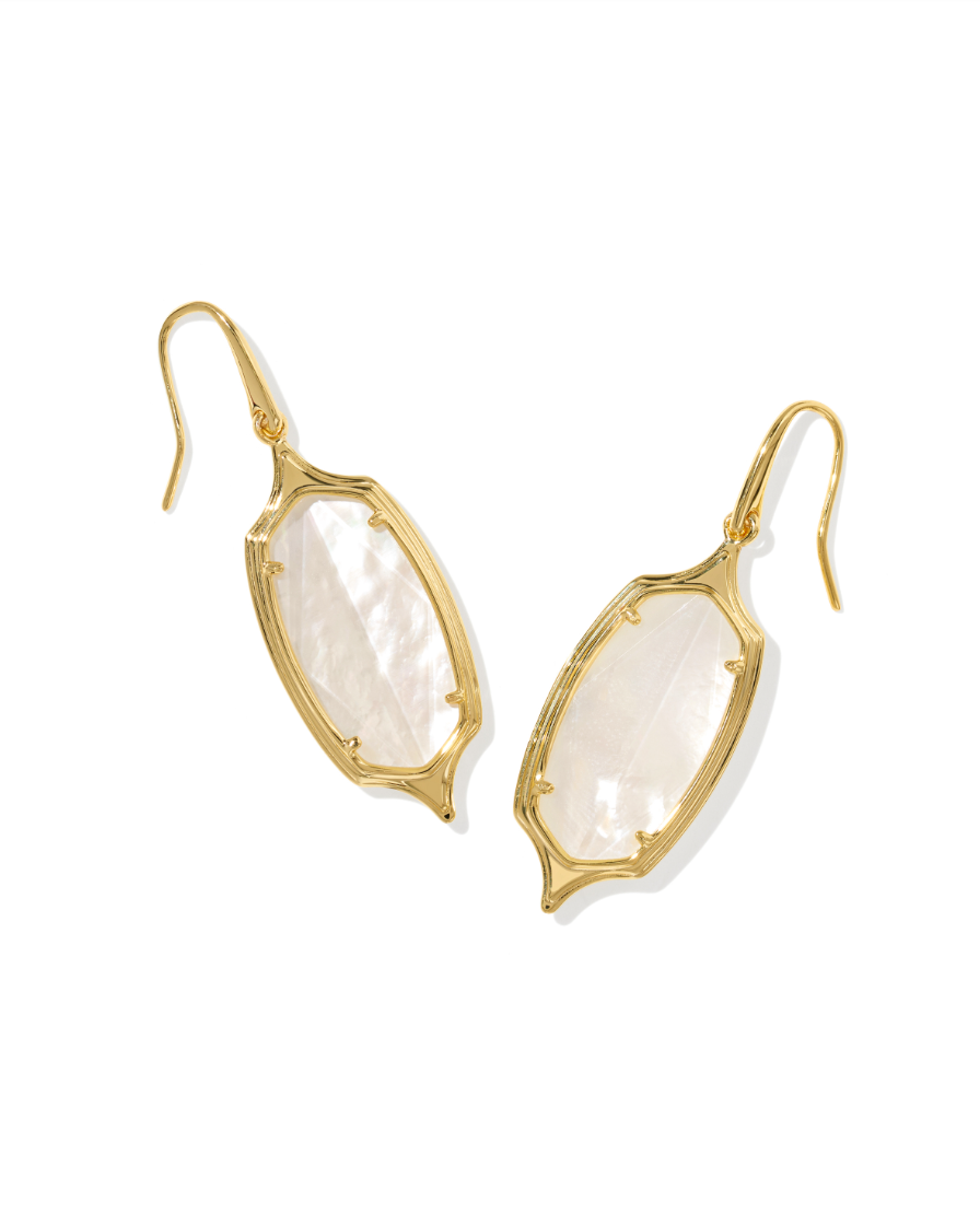 Gold Plated Dani Stepped Frame Drop Earrings in Ivory Mother of Pearl by Kendra Scott Main image