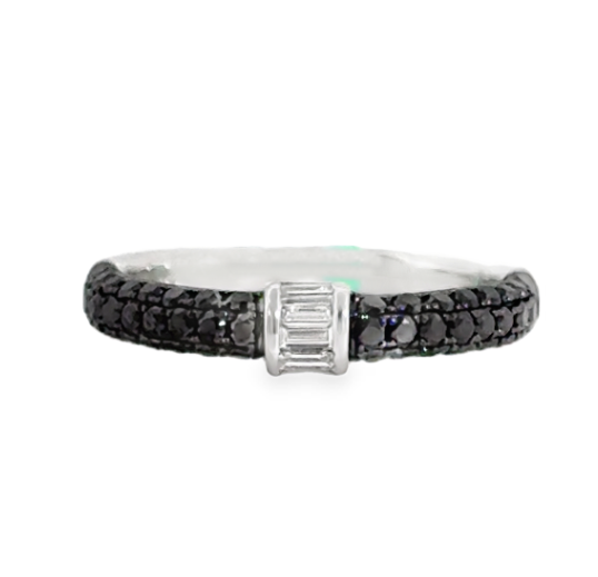 14K White Gold Black Diamond Pave Band with Baguette Diamond Center by David Kord