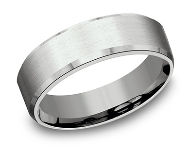 14K White Gold "The Squire" Satin & Bevel Edge Light Comfort Fit Wedding Band by Benchmark