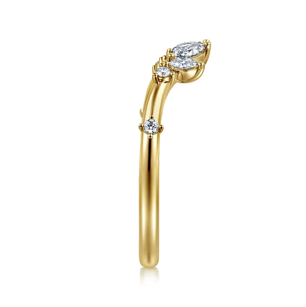 14K Yellow Gold Marquise & Round Diamond Curved Open Wedding Band by Gabriel NY Secondary image