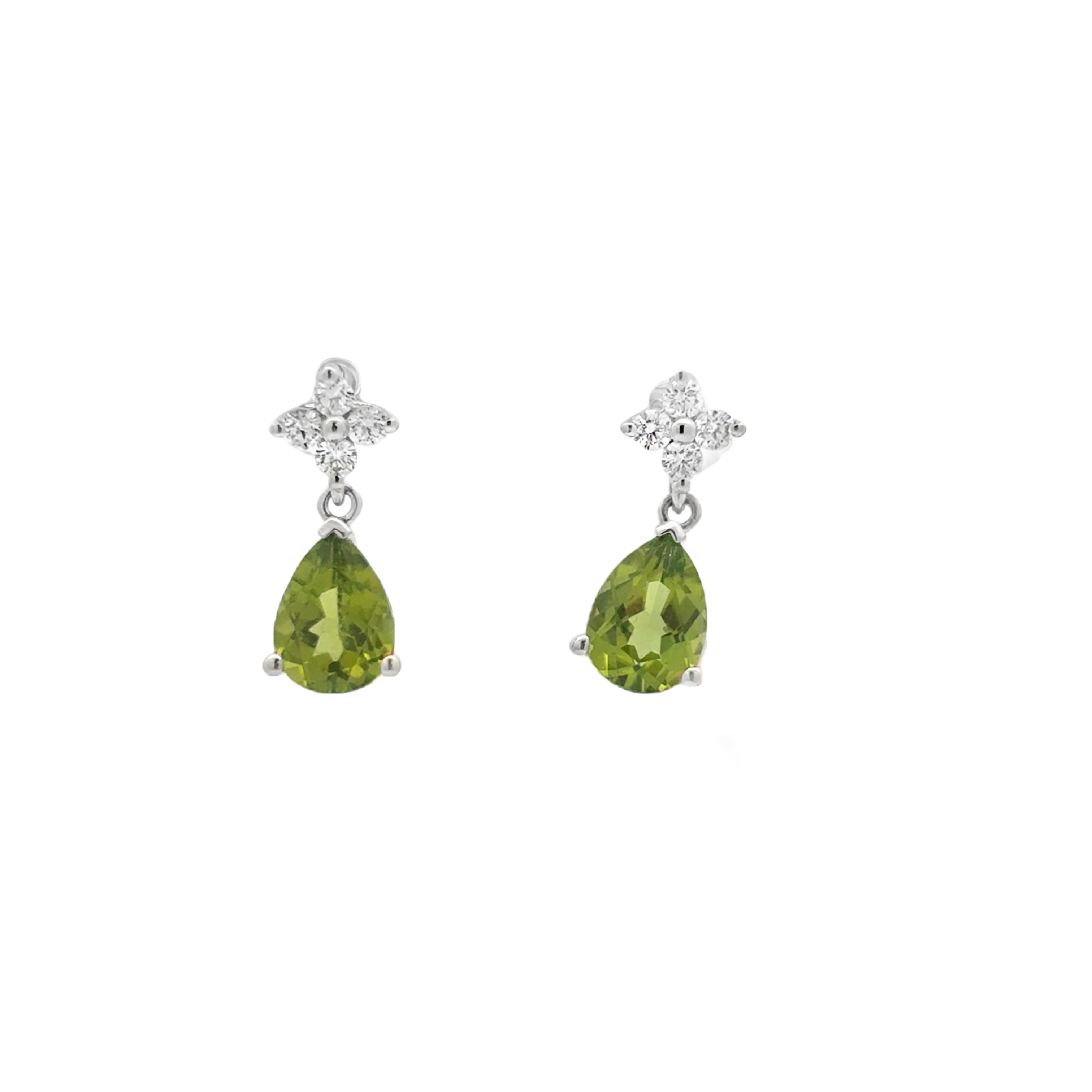 14K WG Pear Shape 8x6 Peridot & Diamond Drop Earrings Main image