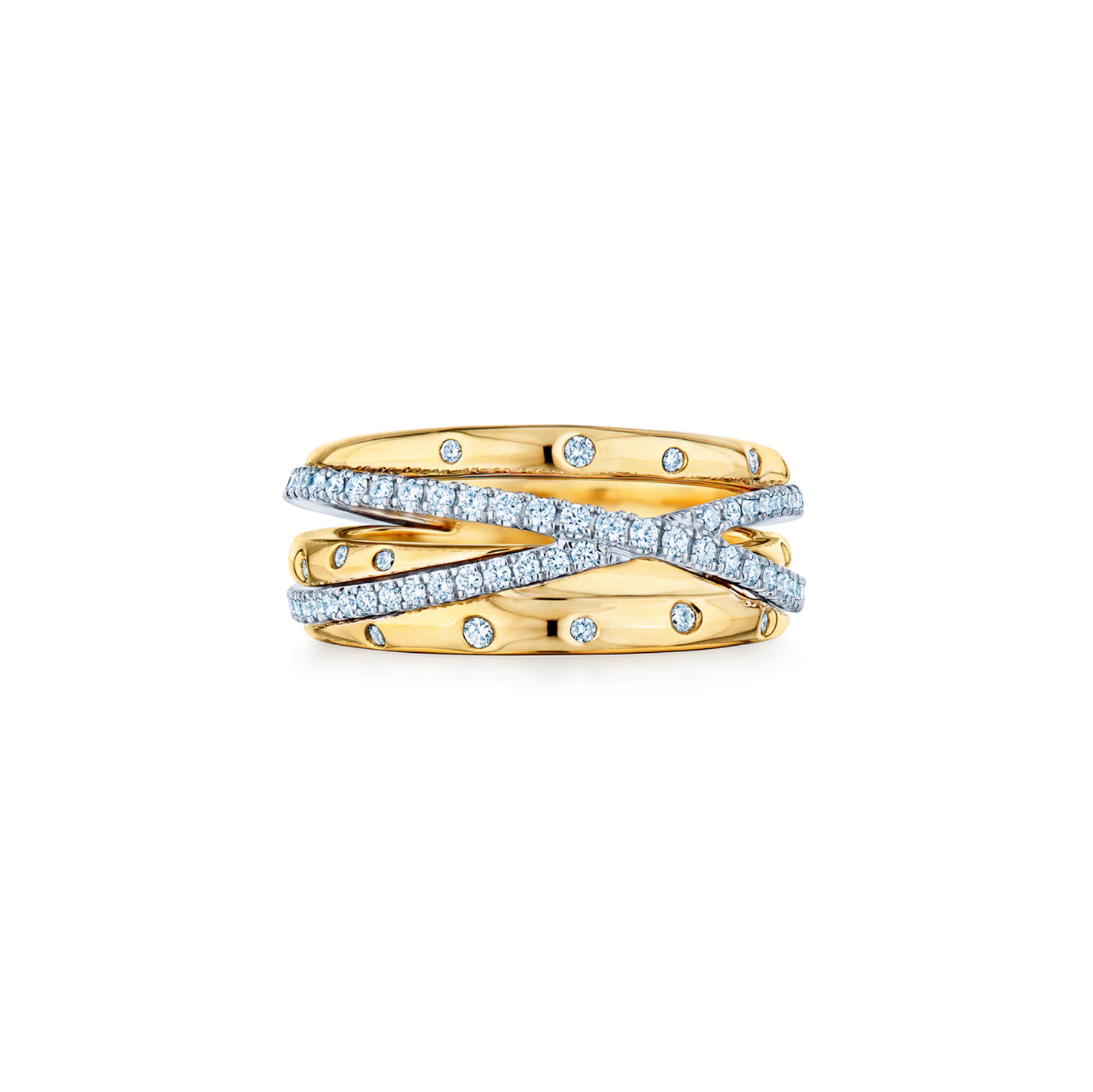 18K Two-Tone Orbit Diamond Crossover Ring by KWIAT Main image