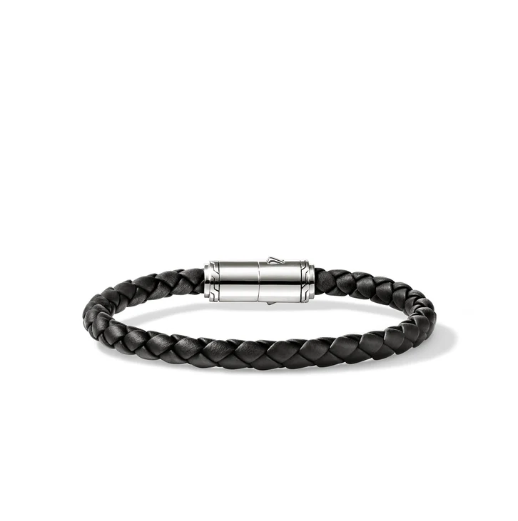 Sterling Silver & Black Leather 6mm Men's Essentials Bracelet by John Hardy