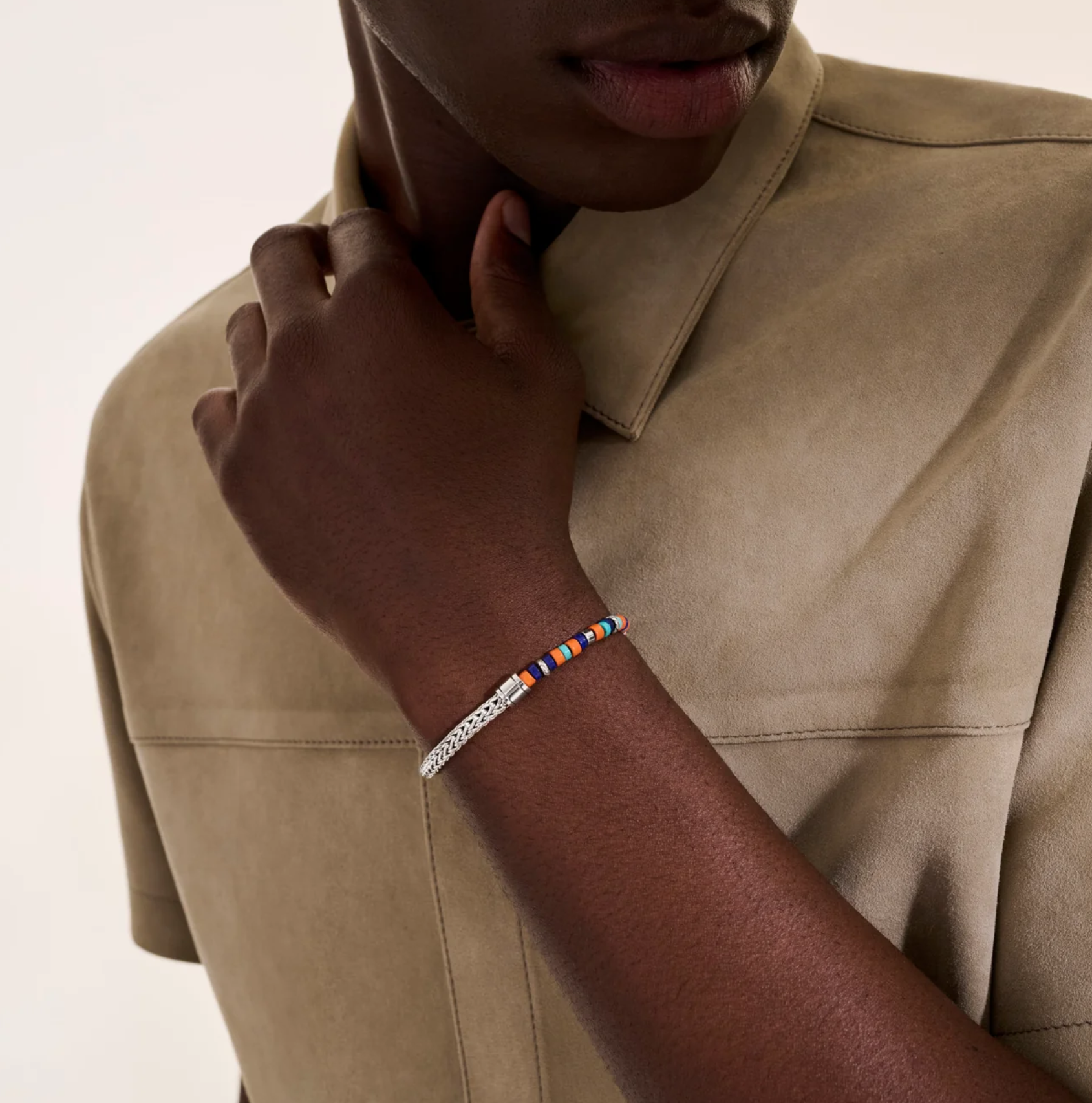 Sterling Silver, Lapis, Turquoise & Enamel 4.5mm Heishi Bracelet with Hook Clasp by John Hardy