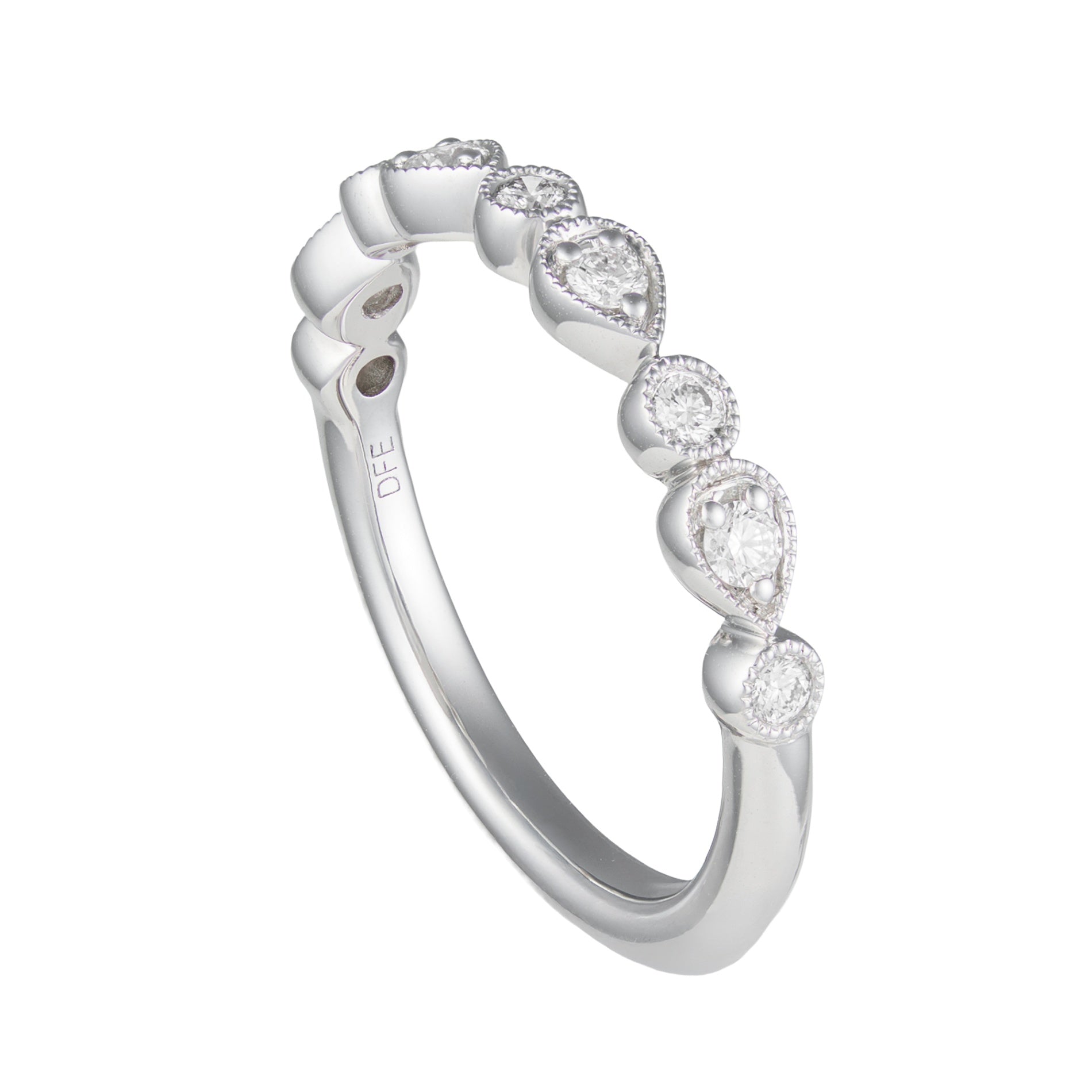 14K White Gold 1/4cttw Round & Marquise Shape Alternating Wedding Band