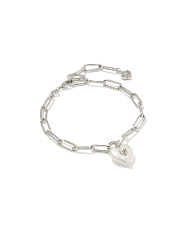 Sasha Rhodium Plated Heart Delicate Chain Bracelet in Freshwater Cultured Pearl by Kendra Scott