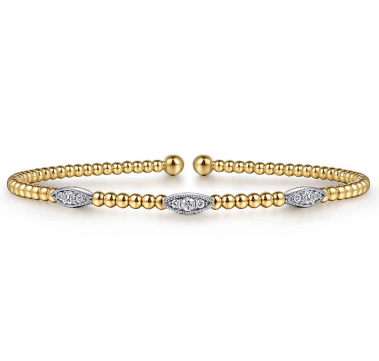 14K Two-Tone  Bujukan Diamond Marquise Stations Bangle by Gabriel NY Main image
