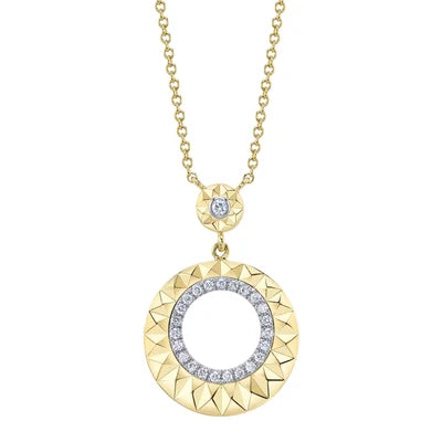 14K W/YG Diamond Bezel Circle Drop D/C Pendant Necklace