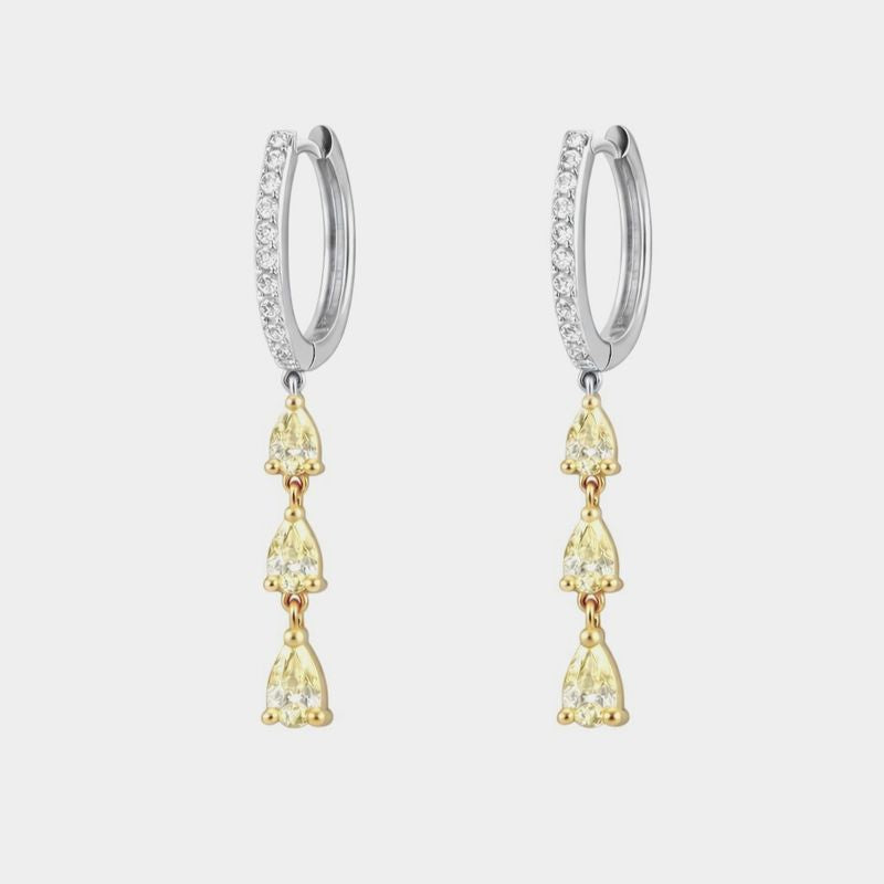 18K Two-Tone Pear Shape Yellow Diamond Drop Huggie Earrings Main image