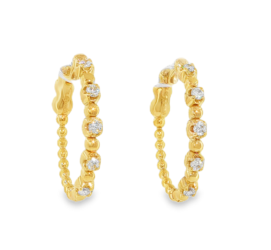 14K Yellow Gold Diamond & Bead Alternating Hoops Main image