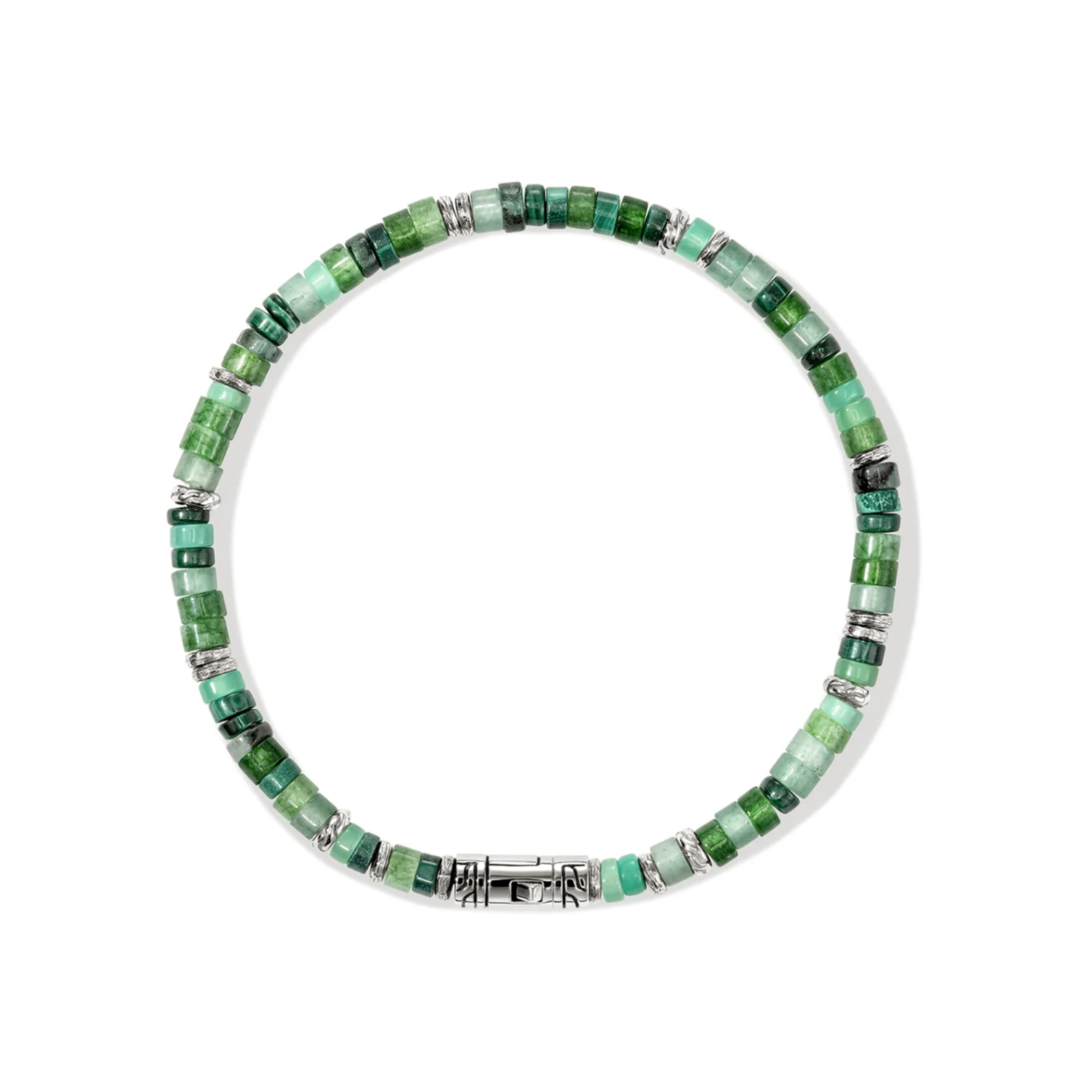 Sterling Silver & Green Hardstones Heishi 4mm Beaded Bracelet by John Hardy