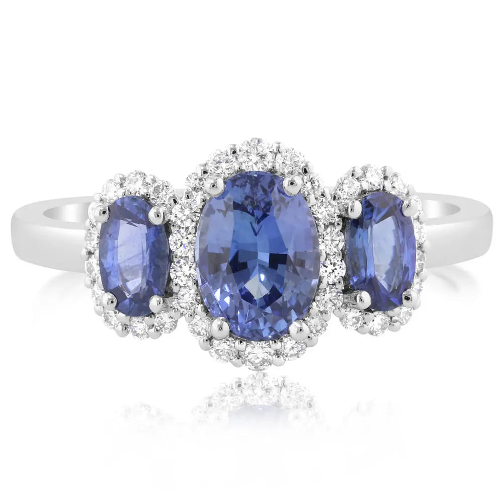 Platinum Sapphire & Diamond Three Stone Ring