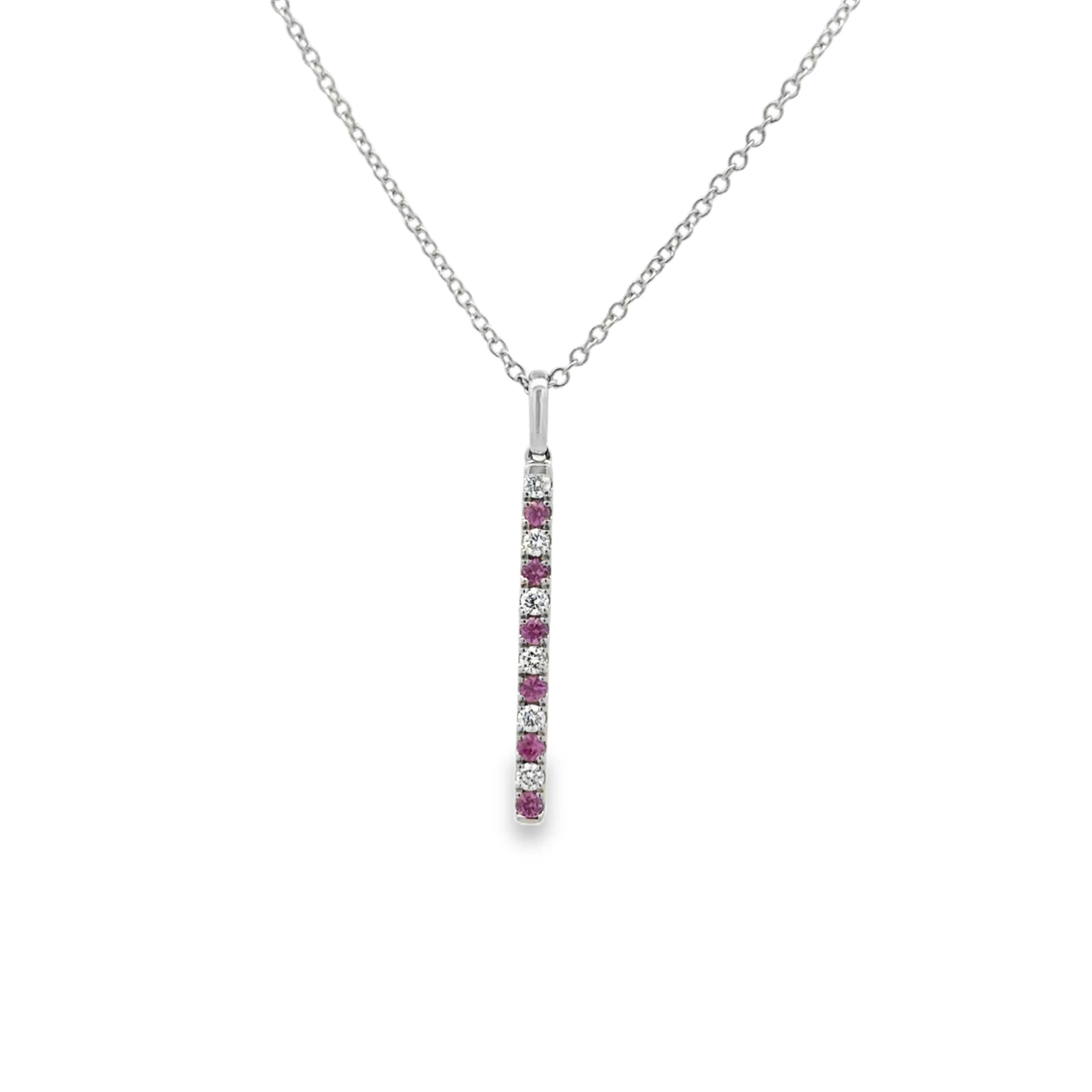 14K WG Pave Pink Sapphire (1.6mm) & Diamond Vertical Bar Pendant Main image