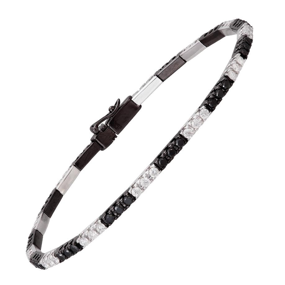 18K WG Diamond & Black Diamond Alternating Tennis Bracelet with Black Rhodium