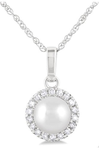 10K WG 5mm Cultured Pearl & .07cttw Dia Halo Pendant Main image