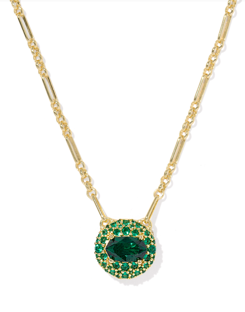 Gold Plated Bella Short Pendant Necklace in Dark Green Crystal by Kendra Scott Main image