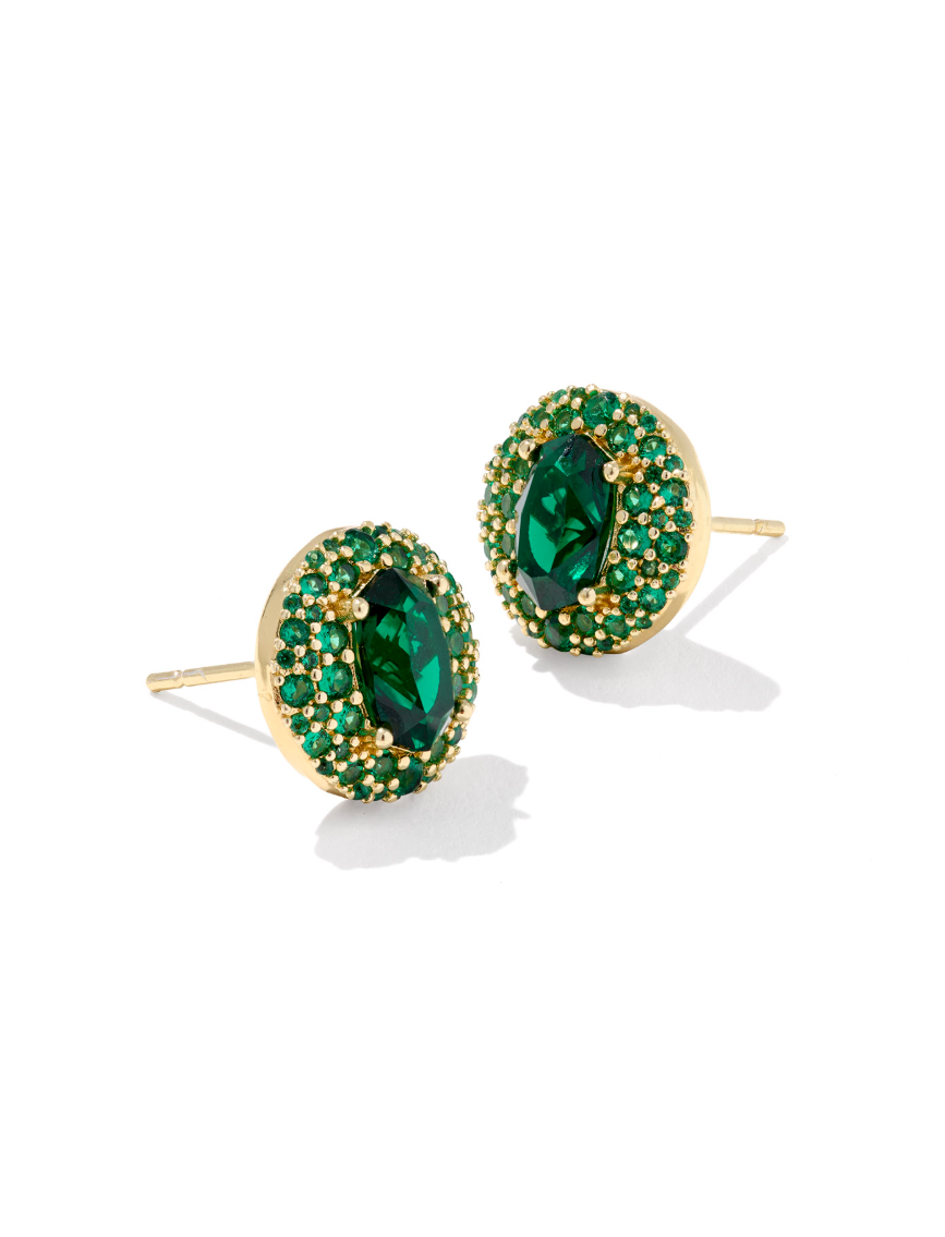 Gold Plated Bella Stud Earrings in Dark Green Crystal by Kendra Scott Main image