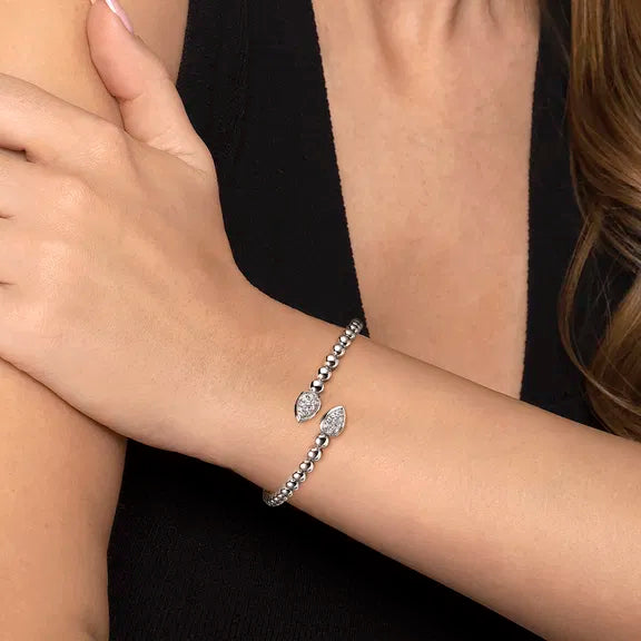 Sterling Silver Bujukan White Sapphire Bypass Bangle Bracelet by Gabriel NY