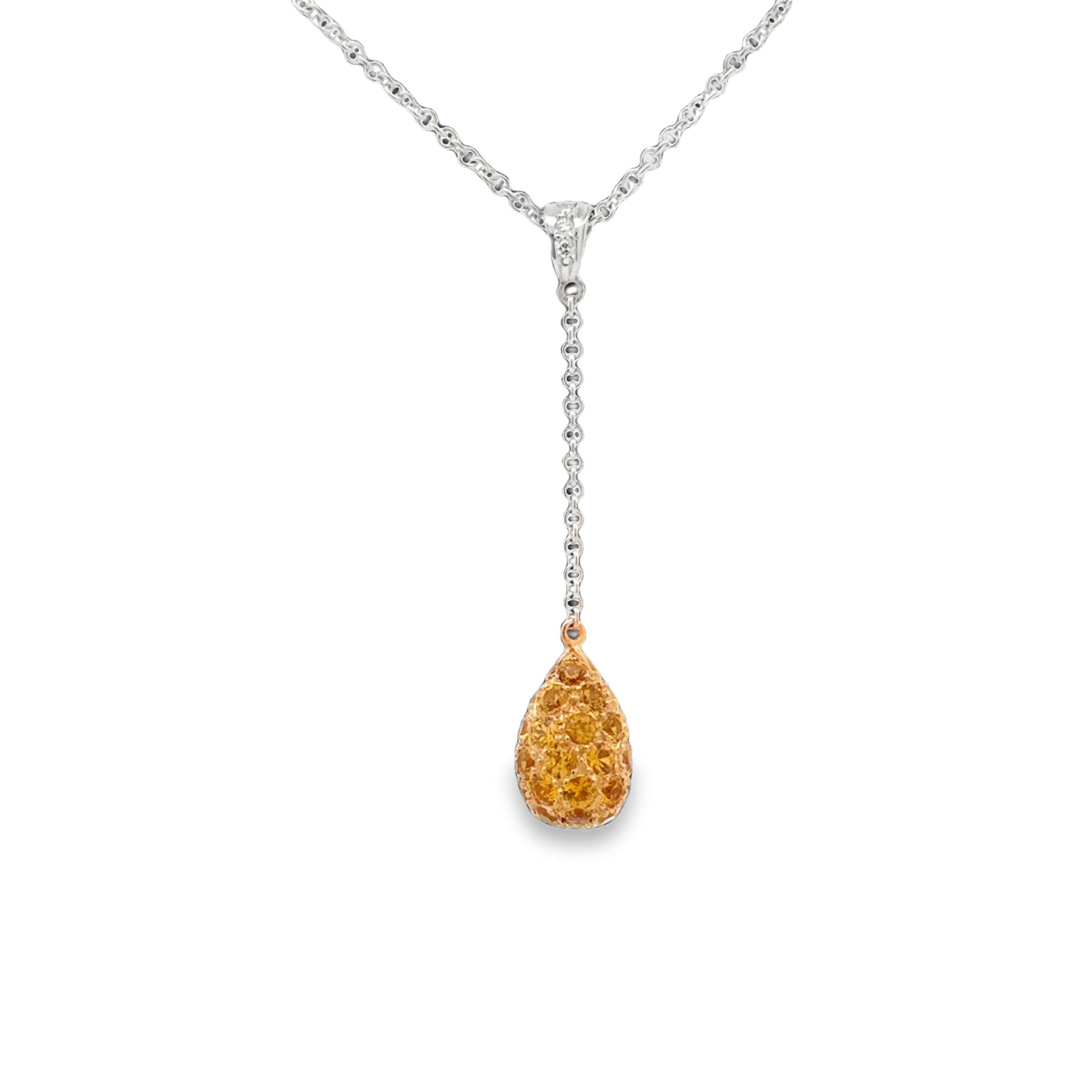 18K W/YG Yellow Sapphire Teardrop Y-Necklace with Diamond Bail *Estate Item Sold as is, Final Sale*