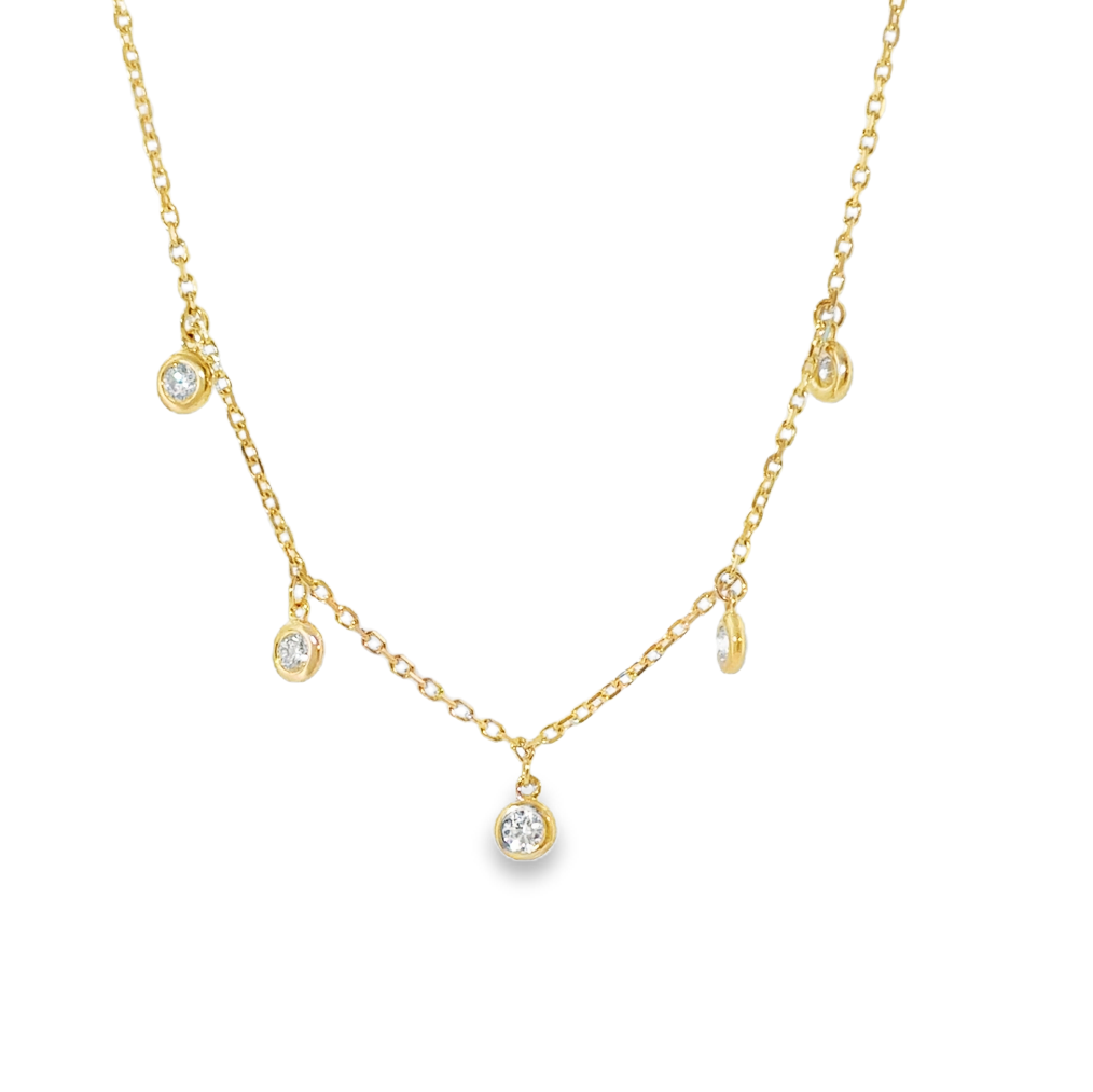 14K Yellow Gold 5 Diamond Dangle Station Necklace Main image