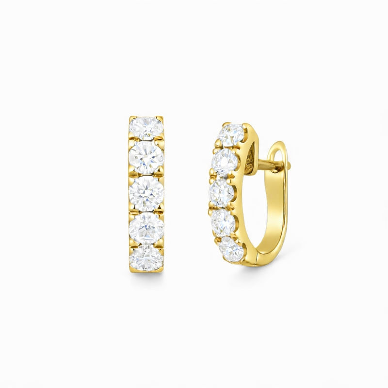 14K YG Five Diamond Huggie Earrings Main image