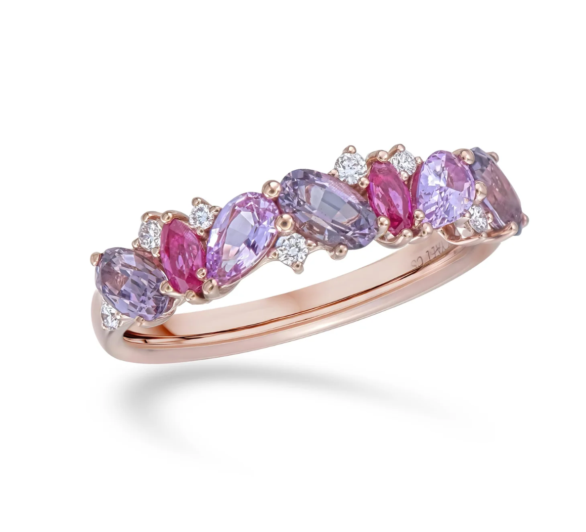 18K Rose Gold Purple & Pink Colorsplash Gemstone Band