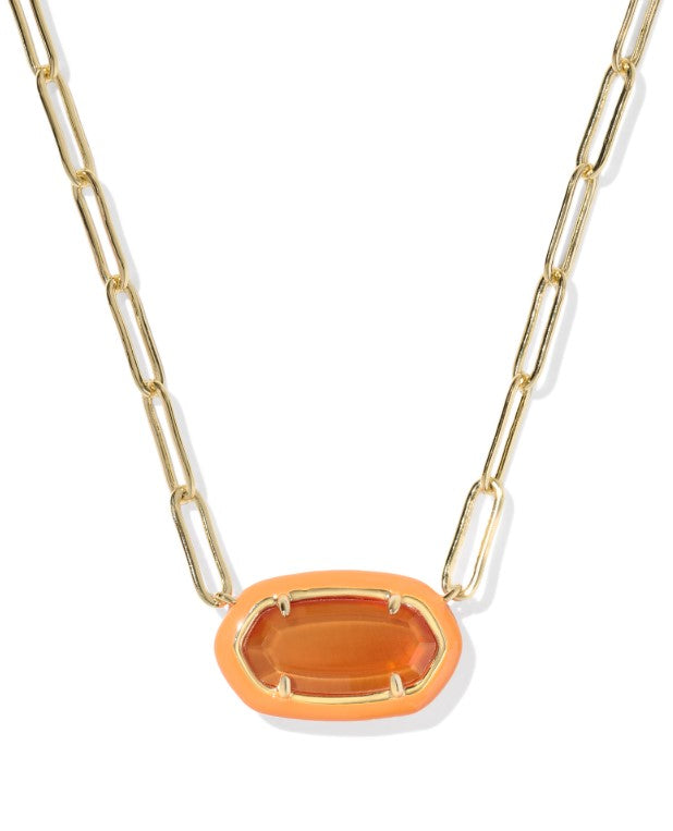 Gold Plated Elisa Enamel Frame Paperclip Necklace in Papaya MOP by Kendra Scott