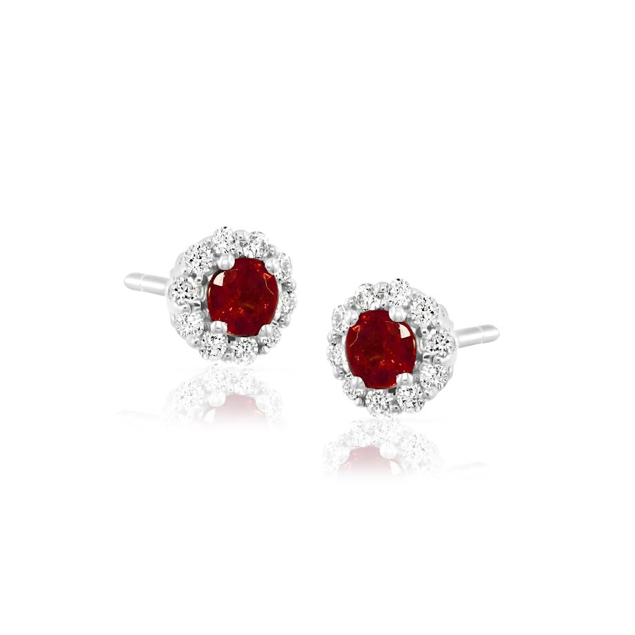 14K WG Round Ruby & Diamond Halo Studs by David Kord