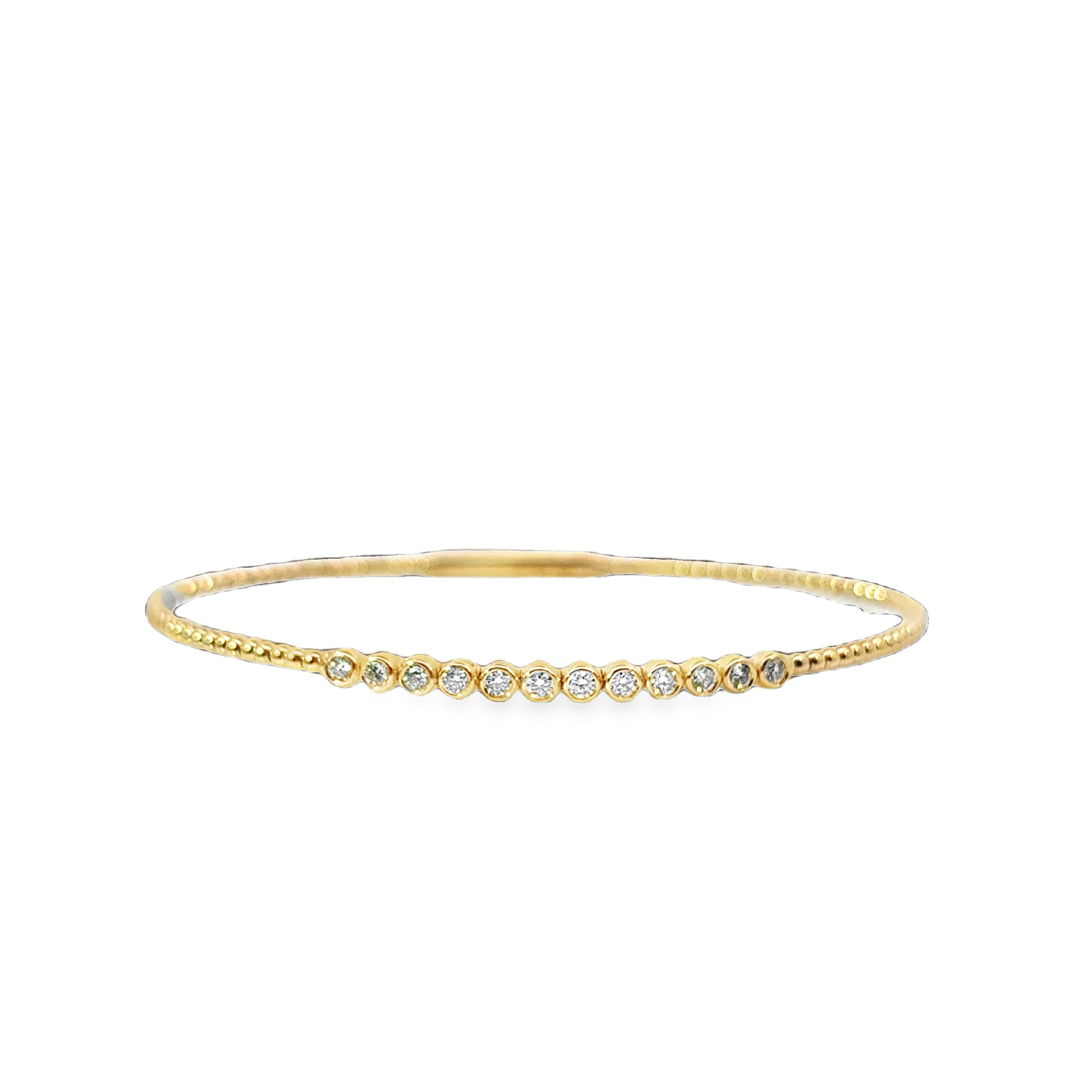 14K YG .38cttw Diamond Bezel Station Beaded Flexi Bangle Bracelet Main image