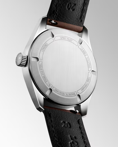 Longines Spirit Pilot 39mm Watch with  Black Dial & Leather Strap