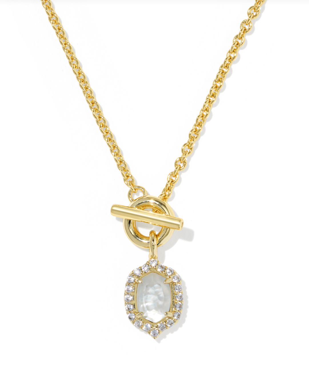 Gold Plated Daphne Crystal Frame Toggle Pendant in Ivory Mother of Pearl by Kendra Scott Main image
