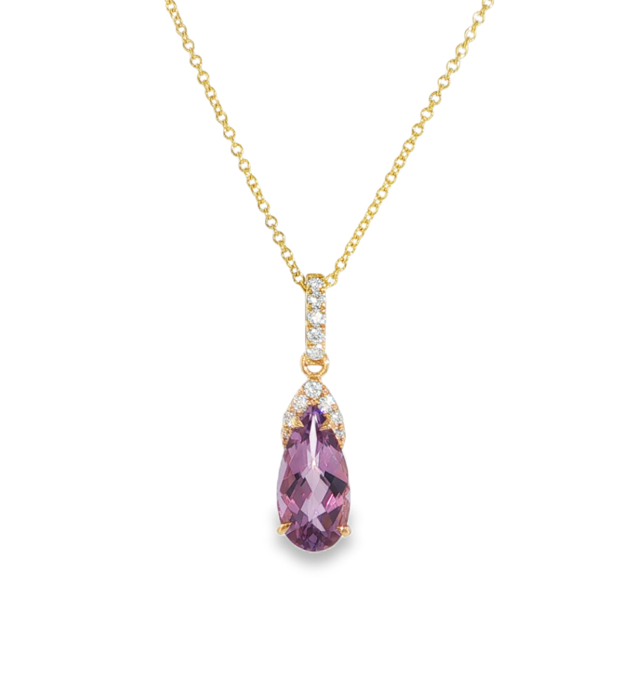 18K Yellow Gold Pear Amethyst & Diamond Accent Pendant Necklace by David Kord Main image