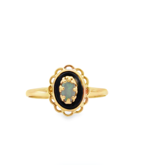 10K YG Oval Black Onyx & Opal Ring *Estate Item Sold as is, Final Sale*