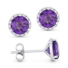 14k Wg  Round Amethyst Studs with Diamond Halos Main image