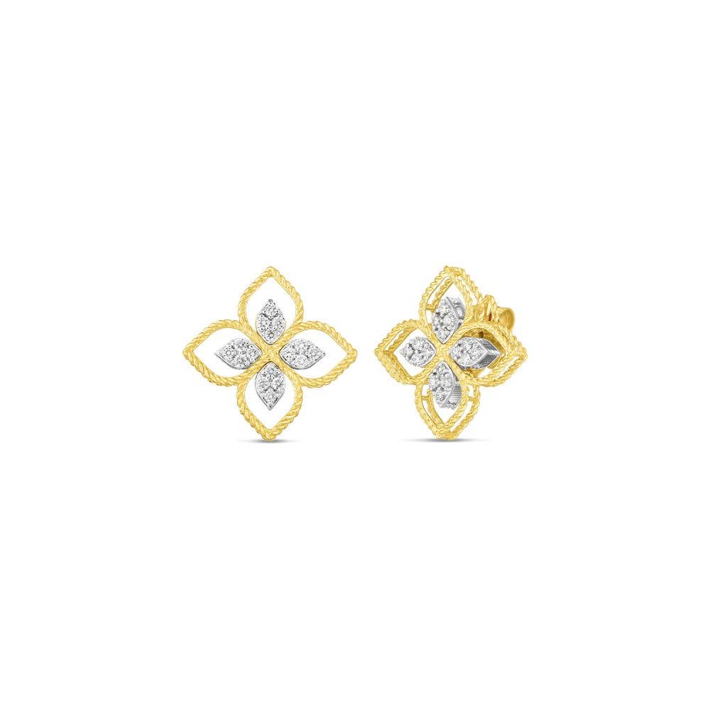 18K Y/WG Diamond  Principessa Flower Stud  Earrings by Roberto Coin Main image