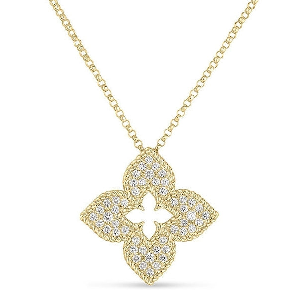 18K YG Diamond Venetian Princess Pave Medium Flower Necklace by Roberto Coin