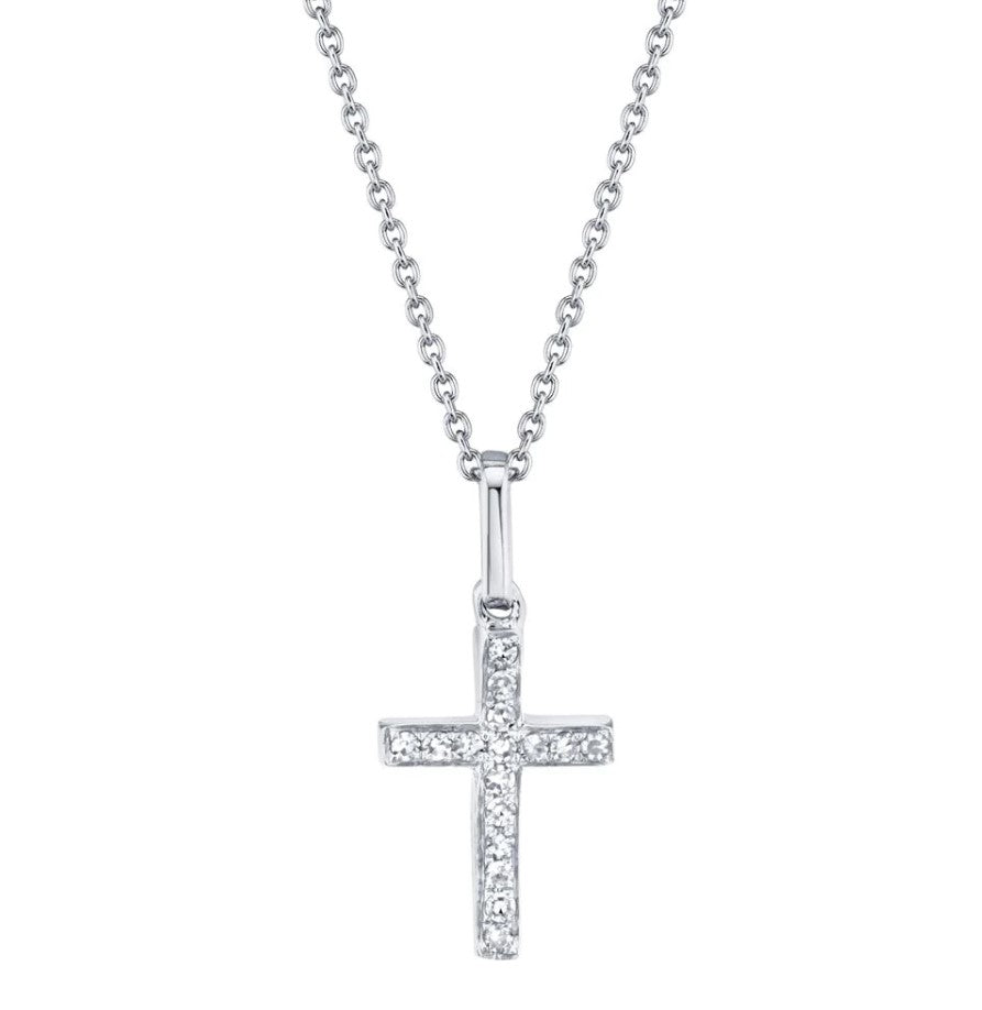 14K WG 1/20cttw Diamond Cross Necklace
