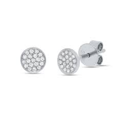 14K WG DIAMOND ROUND PAVE DISC STUDS Main image