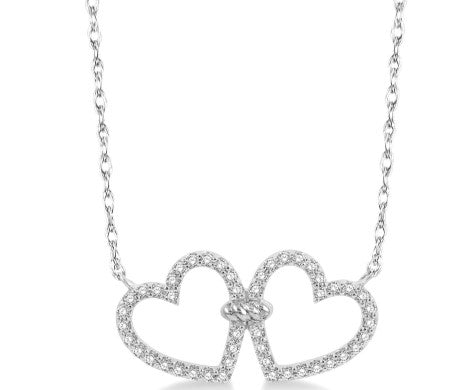 10K WG 1/4cttw Diamond Twin Heart Pendant Necklace Main image